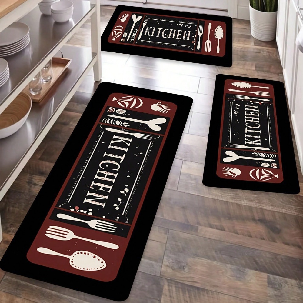 Commercial Kitchen Quotes - พรมปูพื้นห้องครัว - ลายช้อนและเครื่องเทศ พร้อมคำว่า 'BON APPETIT'