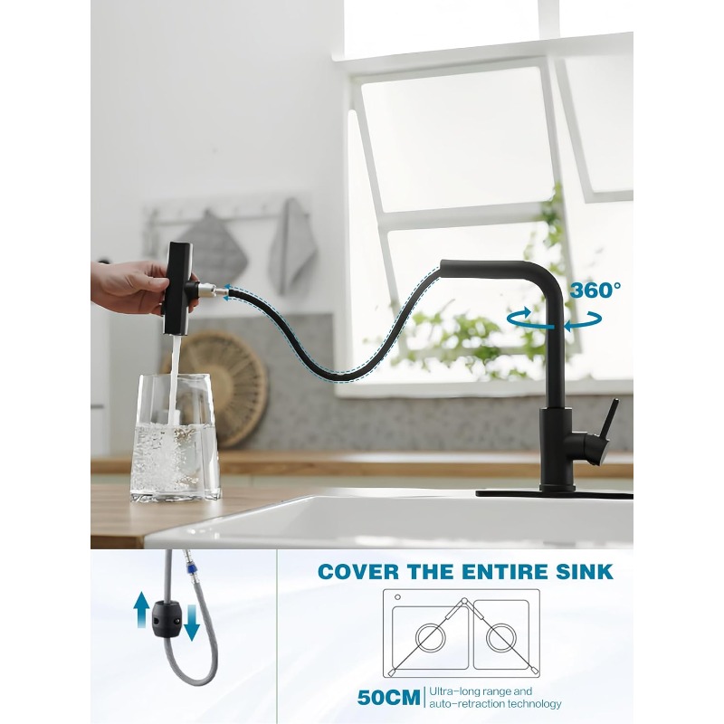 Commercial Kitchen Sprayer - ก๊อกน้ำห้องครัวแบบดึงลงพร้อมหัวฉีดแบบน้ำตก 3 ฟังก์ชั่น ทำจากสแตนเลส สำหรับอ่างล้างจานในครัวเชิงพาณิชย์