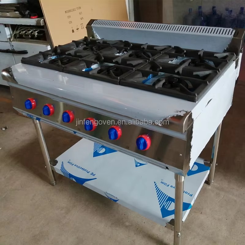 Commercial Kitchen Gas Stove - อุปกรณ์ครัวเชิงพาณิชย์ เตาแก๊สแบบมืออาชีพ 6 หัวเตา เตาแก๊สอุตสาหกรรมแบบพกพาพร้อมขาตั้ง