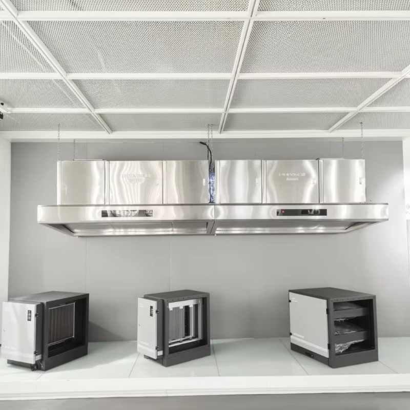 Range Commercial Kitchen - เครื่องดูดควันครัวสแตนเลส 201 แบบปรับแต่งได้สำหรับเชิงพาณิชย์ พร้อมระบบกรองไฟฟ้าสถิตและระบบระบายอากาศ ประสิทธิภาพ 98%