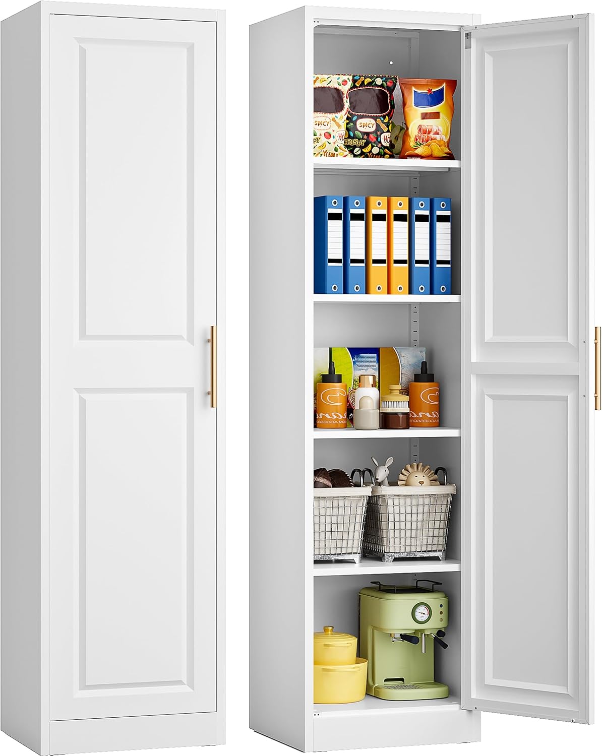 Commercial Kitchen Organization - ตู้เก็บของทรงสูงแคบ ประตูเดียว 5 ชั้นวาง ตู้ครัวทรงเพรียวบาง ตู้เก็บของในห้องน้ำ