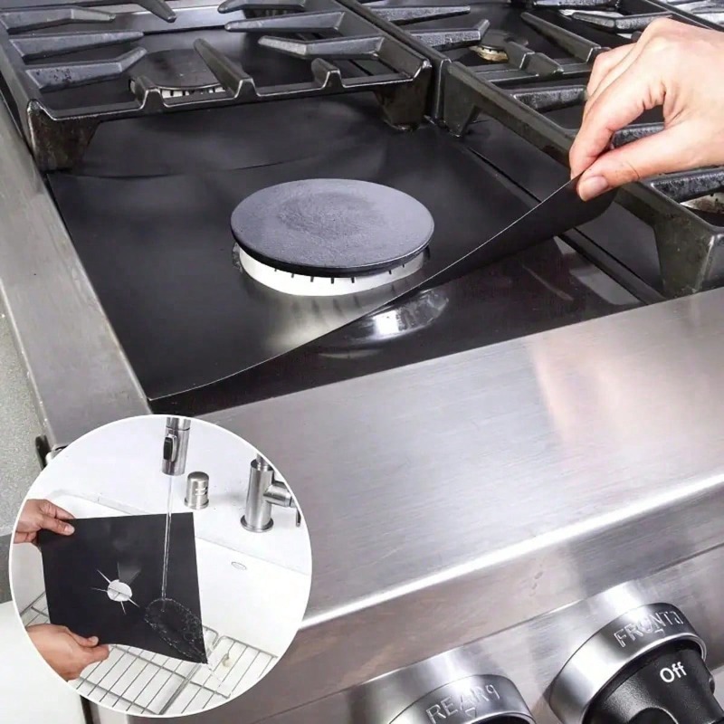 Commercial Kitchen Gas Stove - แผ่นรองกันเปื้อนเตาแก๊ส 2/4/6/8 ชิ้น แผ่นปิดเตาแก๊ส แผ่นรองทำความสะอาด อุปกรณ์เสริมในครัว