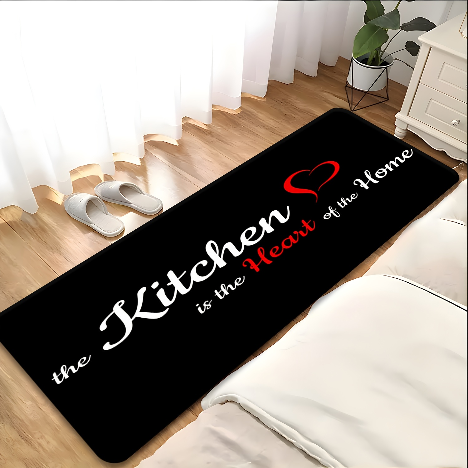 Commercial Kitchen Quotes - ห้องครัวคือหัวใจของบ้าน พรมปูพื้นลายหัวใจสีแดงบนพื้นสีดำ กันลื่น สำหรับตกแต่งบ้าน