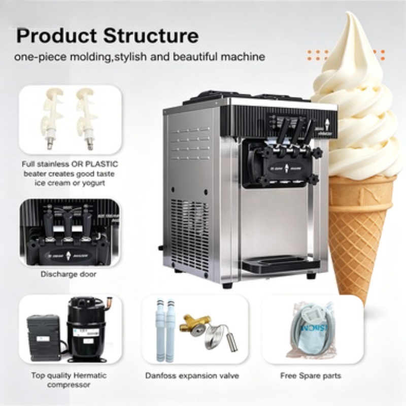 Soft Serve Ice Cream Machine - เครื่องทำไอศกรีมแบบตั้งพื้น 20-28 ลิตร/ชม. สำหรับธุรกิจ ทำไอศกรีมซอฟต์เสิร์ฟ โยเกิร์ตแช่แข็ง