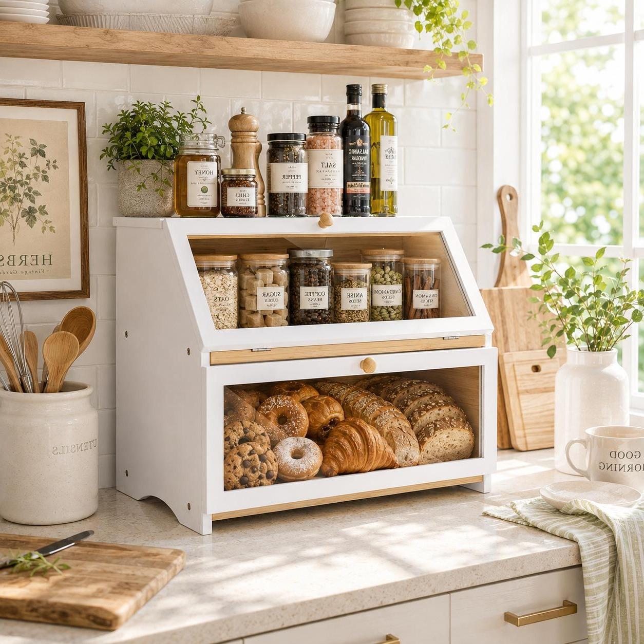 กล่องเก็บขนมปังสองชั้น HOMEKOK - Commercial Kitchen Organization บทวิจารณ์และราคา